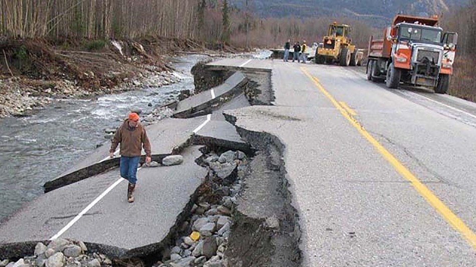 A road wash out is a representative of a road reconstruction project.