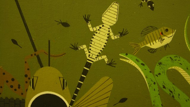 Detail of Charley Harper painting of Everglades animals 