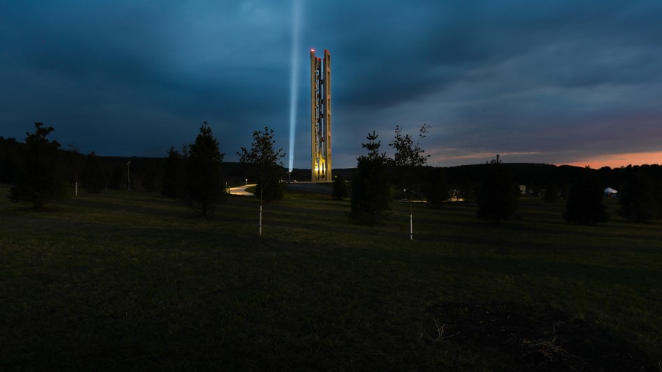 The Tower of Voices gets lit up at Flight 93 National Memorial.