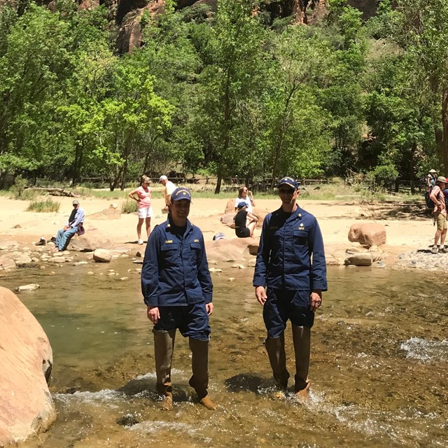PHS Officers inspect river water at a park