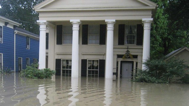 photo of a building in a flood