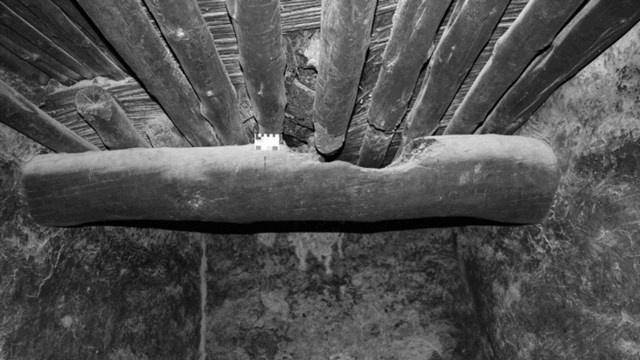 Wooden ceiling beams.