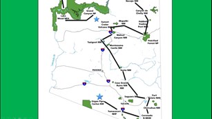 A map of Arizona with 22 NPS sites shown and lines representing stops.