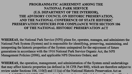An intro page to the Programmatic Agreement document