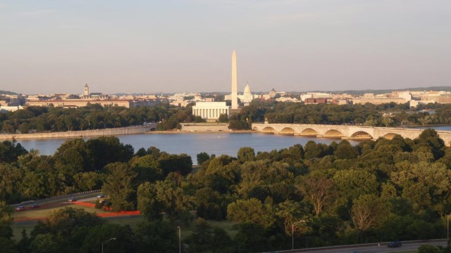 View across the Potomac toward the national mall from the NPS air quality webcam in Washington DC