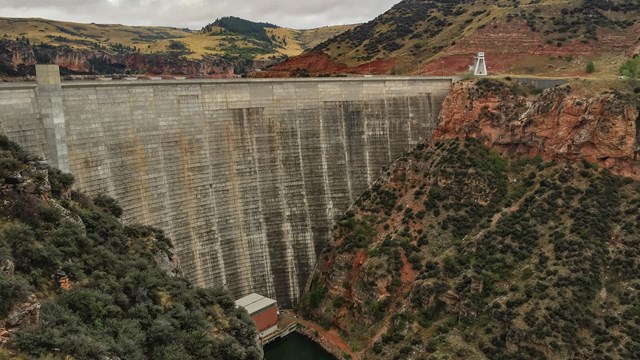 Dam in a red-rocked canyon