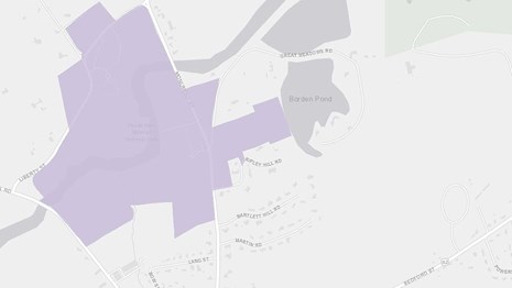 Grey google map with purple blob denoting boundary of a national park
