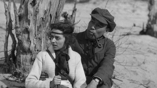 Jun Fujita and his wife Florence Carr Fujita seated in a blowout at the Indiana Dunes