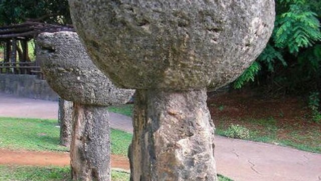 Latte stones are ancient Chamorro house supports and are found at historical sites on Guam.