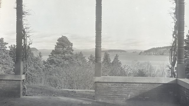 Historic photograph showing view over Compass Harbor