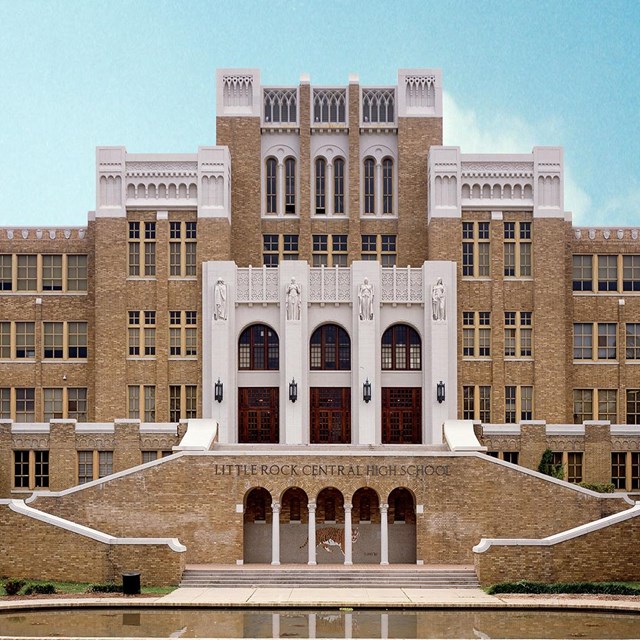 the entrance to a high school