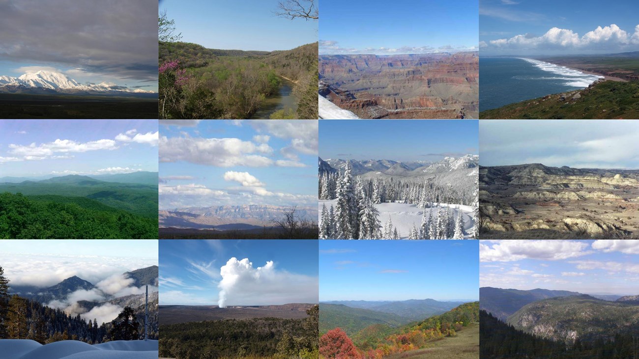 Photo collage of scenic webcam views captured from the NPS air webcam network.