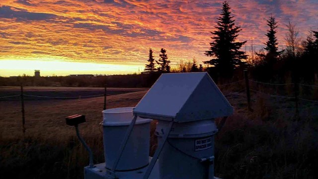 The air quality monitoring station at sunset.