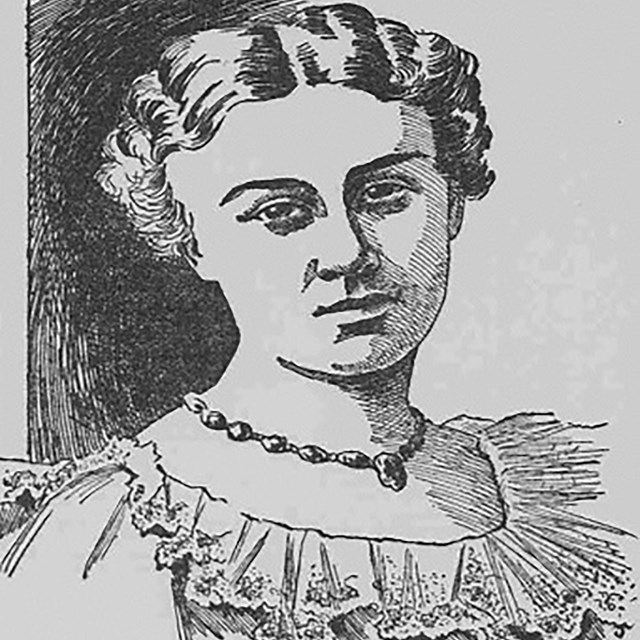An illustration of a woman's profile. She h as short hair parted in the middle.