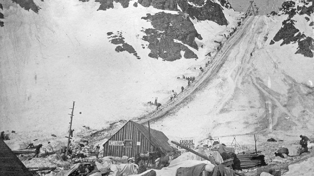 black and white historic image from klondike gold rush national historical park