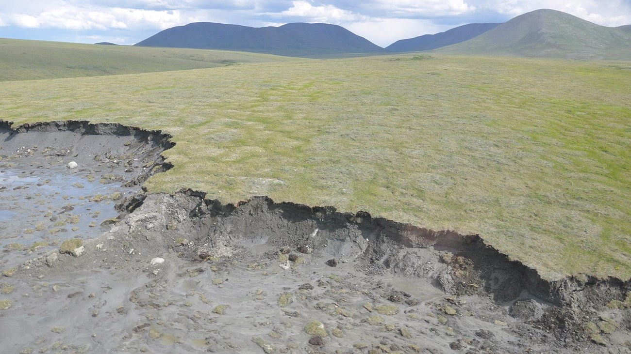 A large land slump in the Arctic.
