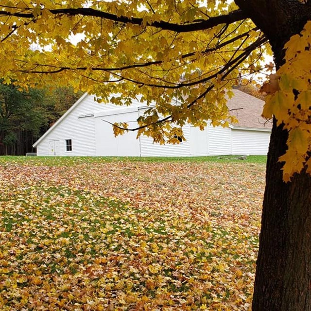 The Engine House with fall foliage. 