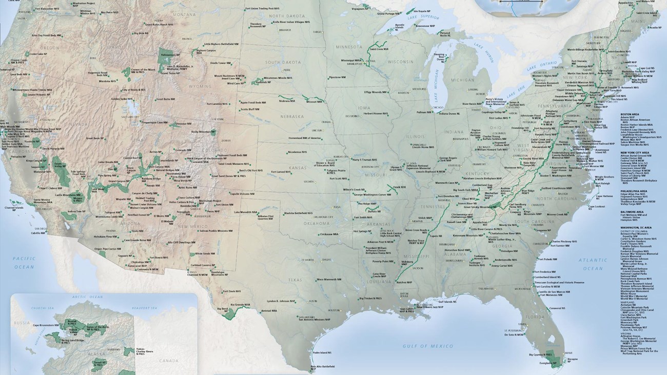 Map of the United States showing all units of the National Park Syste
