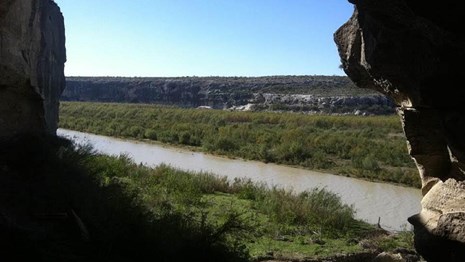 River flowing through canyon