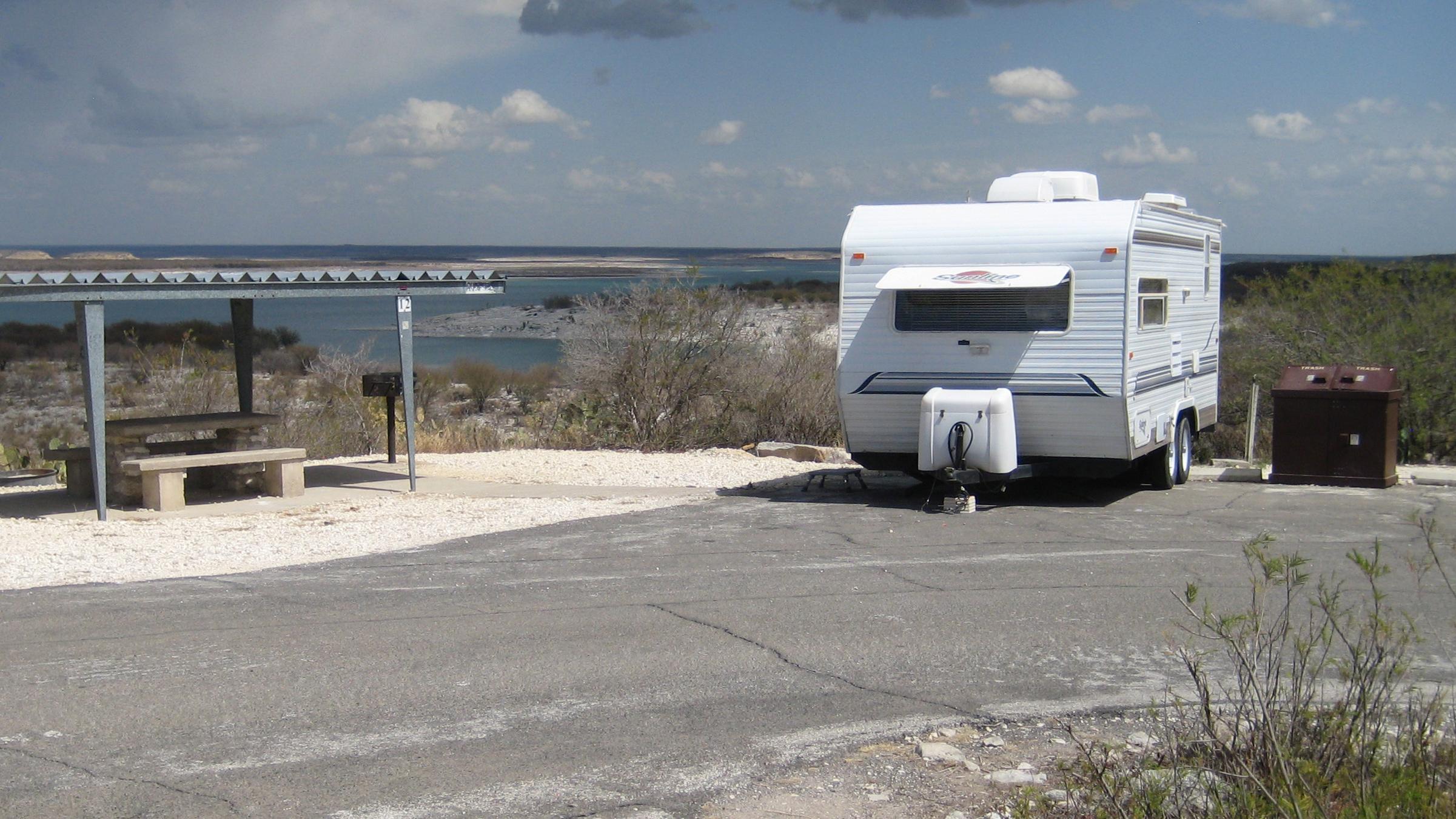 Campsite at Governors Landing overlooking Amistad Reservoir