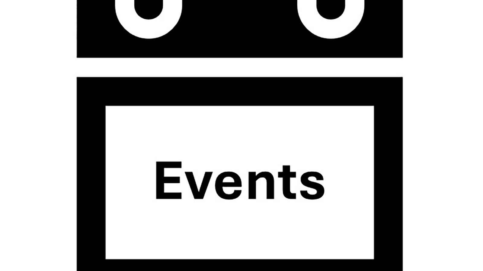 Simple line drawing of a generic calendar page with word "Events" across it.