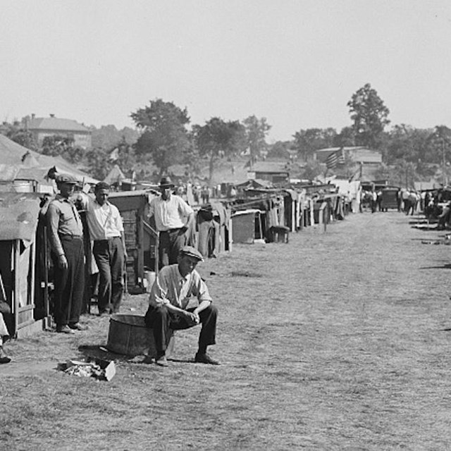 Black and White Photograph of Bonus Army Camp on Anacostia Flatts