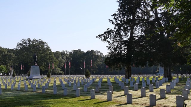 Rows of headstones in the National Cemetery.