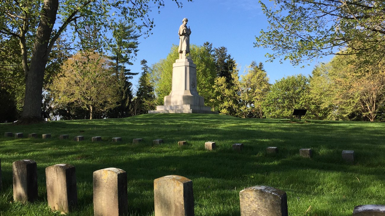 The Private Soldier Monument stands in the center of the Antietam National Cemetery.