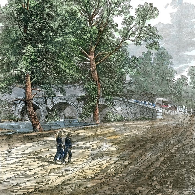 Sketch of the road leading to the Burnside Bridge