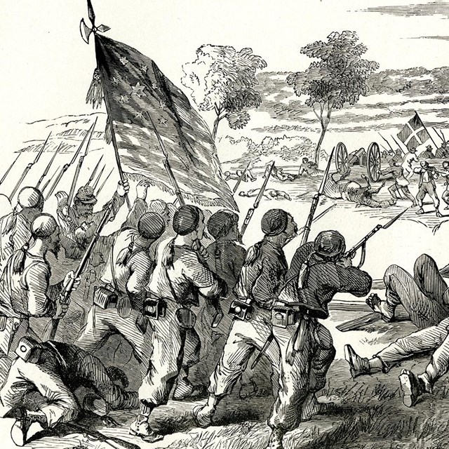 The 9th New York charges toward Sharpsburg