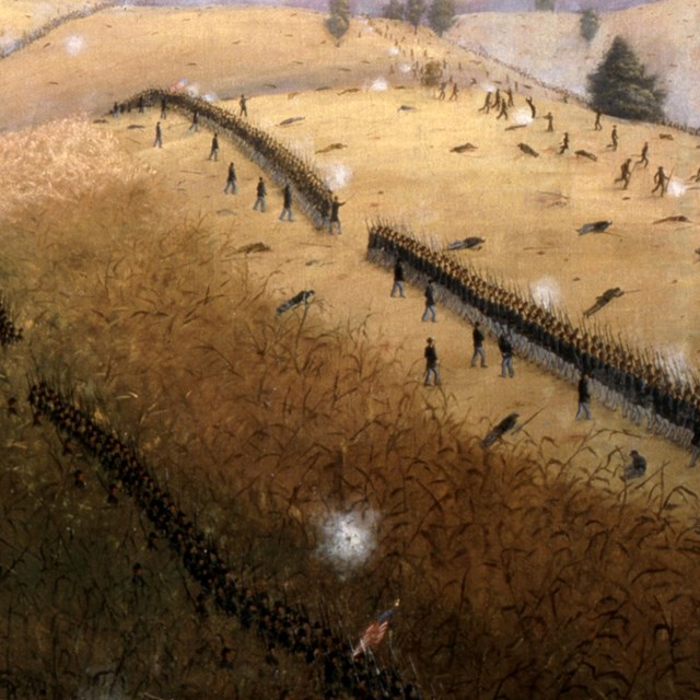 Painting of Union Soldiers advancing on Bloody Lane
