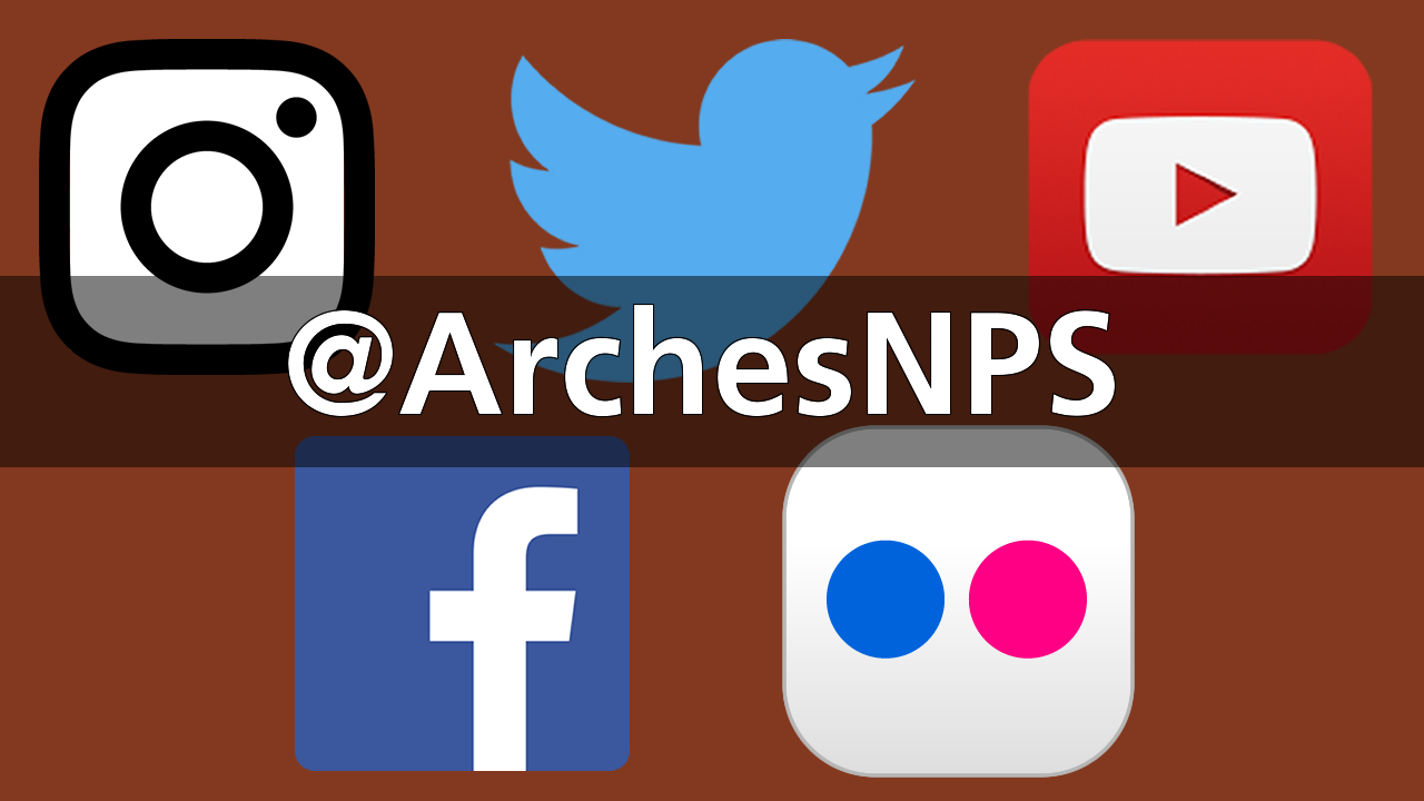 icons of various social media platforms, text reads @ArchesNPS