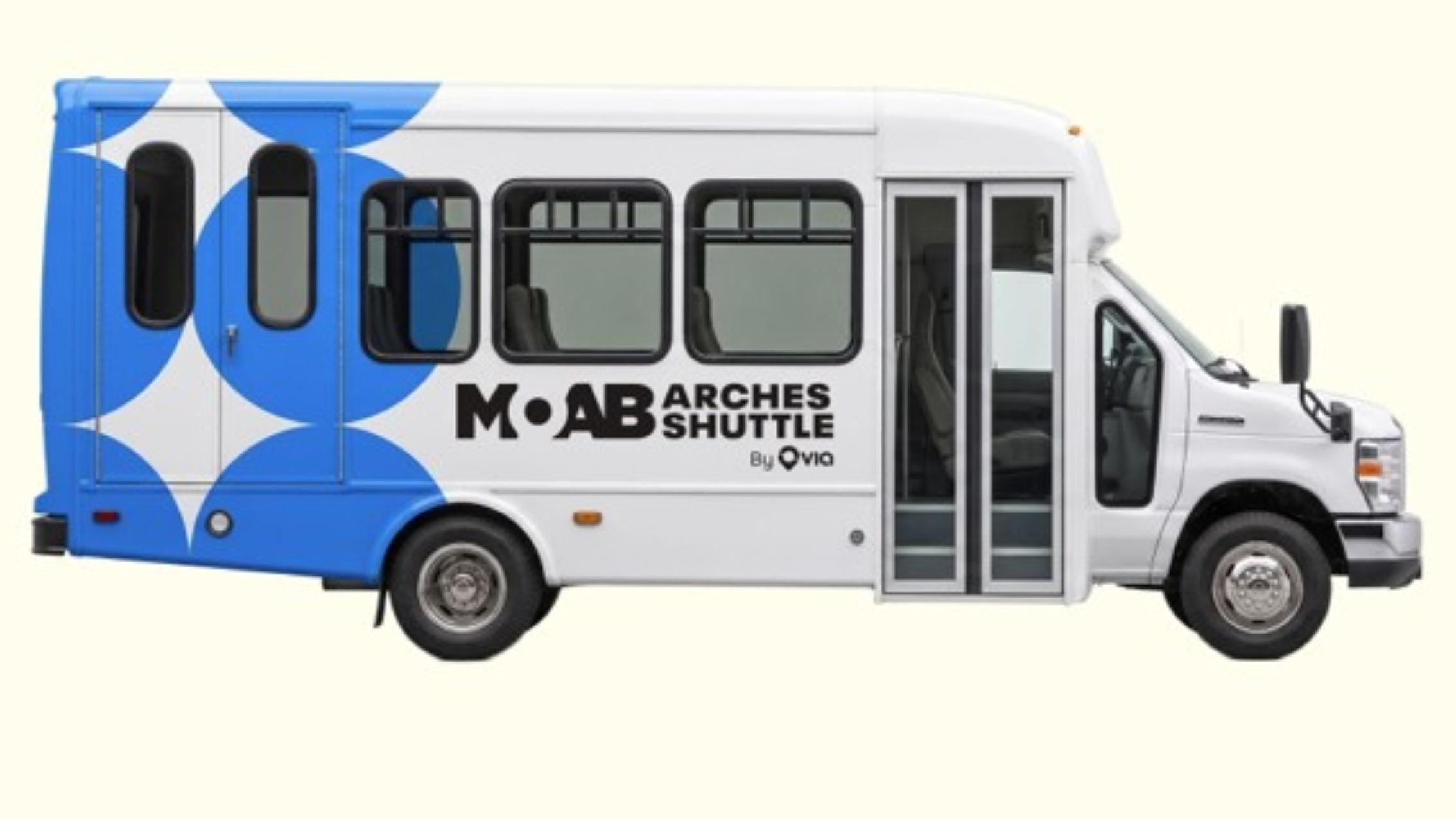 blue and white shuttle bus