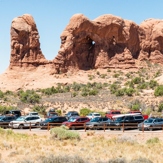 Cars fill the Windows Parking Lot