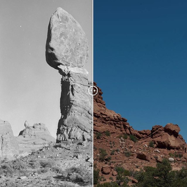 a historic photo and a modern photo joined together