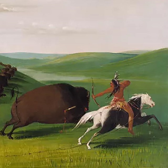 Painting of a bison hunt