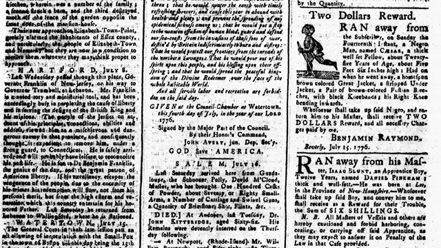 Black and white scan of 18th century newspaper