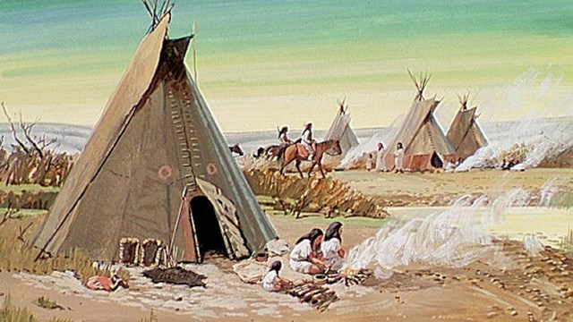 A painting of tipis and a Nez Perce camp.