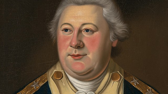 Portrait of Henry Knox, wearing a blue and gold military uniform
