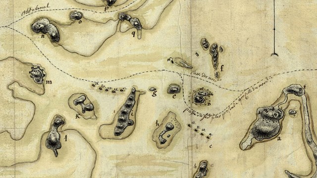 Map of Boston Harbor, with shipping route outlined and French ships identified.