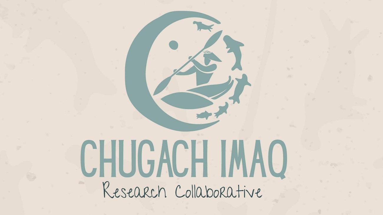 A logo of person in traditional qayaq with marine mammals reads Chugach Imaq Research Collaborative