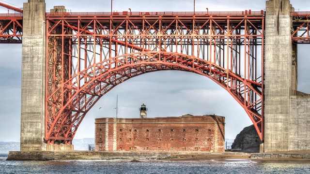 iron arch frames brick square building