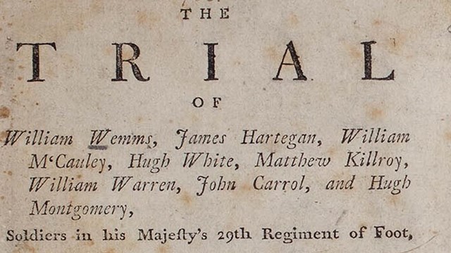 title page of the pamphlet about the trial of the soldiers responsible for the Boston Massacre