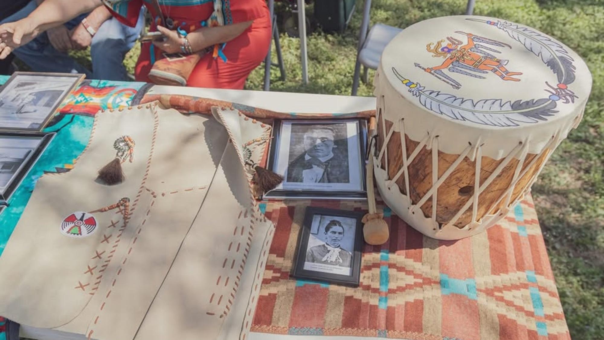 Table featuring cultural items