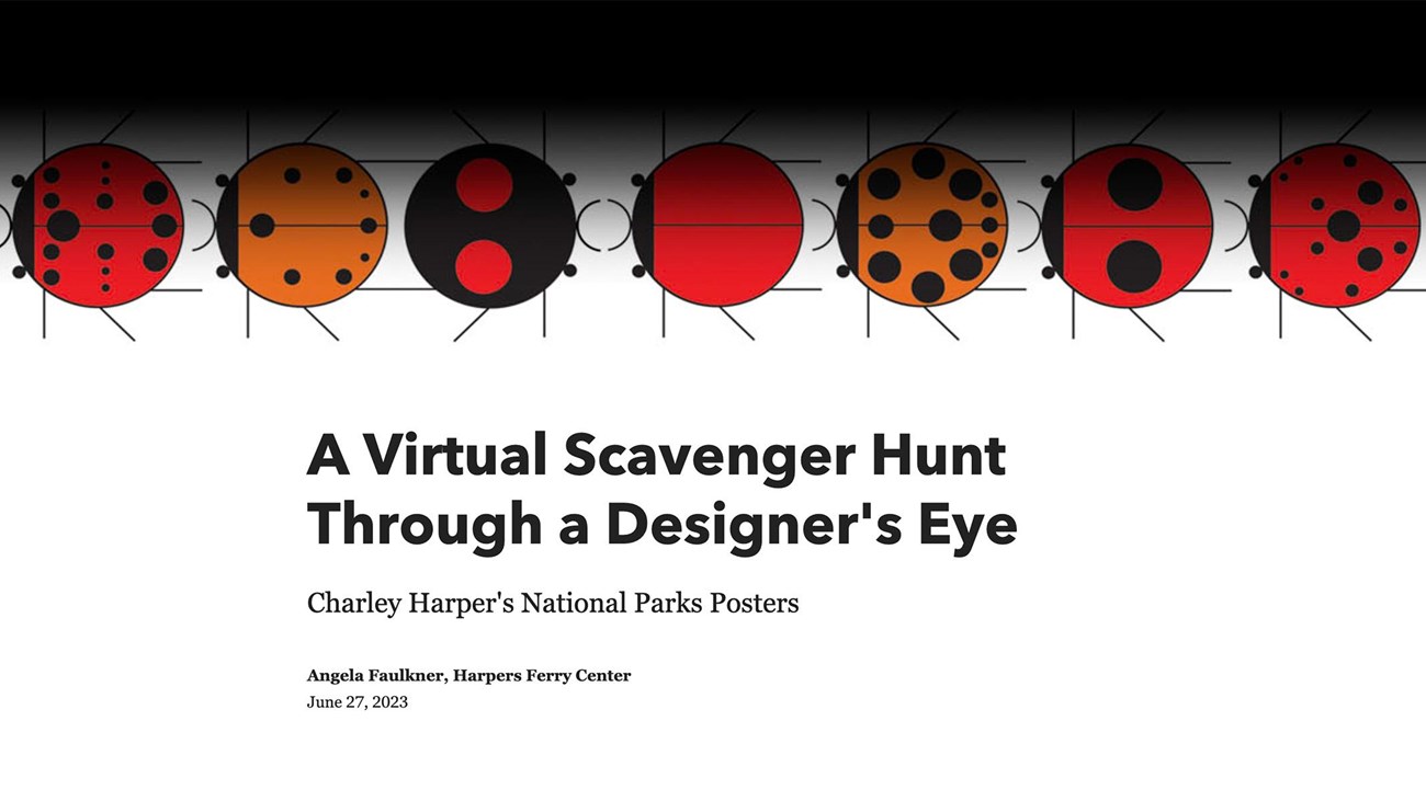 Screenshot of webpage for a virtual scavenger hunt showing line of dotted orange and red ladybugs