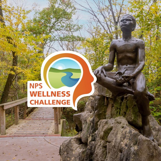 NPS Wellness Challenge logo with backdrop of George Washington Carver statue 