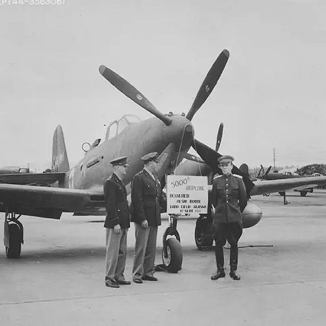 Black and white photograph of an early airplane 