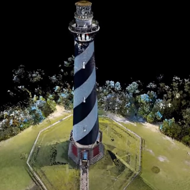 Screencap of 3D animation of Cape Hatteras Lighthouse and grounds