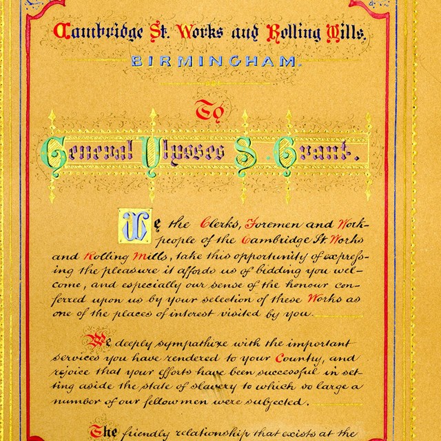 (To General Grant, from the Clerks and Workpeople of Cambridge Street Works and Rolling Mills (R.W. 