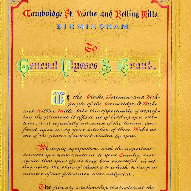 (To General Grant, from the Clerks and Workpeople of Cambridge Street Works and Rolling Mills (R.W. 